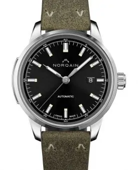 NORQAIN Freedom 60 Black Dial  Vintage Leather Strap