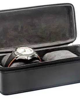 Klockbox för resande för 2 klockor, svart läder med dragkedja WRF701002