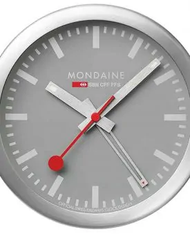 MONDAINE Mini Clock Grey Dial, Ø125mm with Alarm A997.MCAL.86SBV